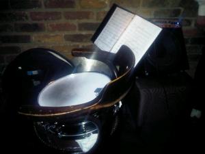 Chair doubles as drum stand...
